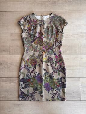 Weston Women’s Floral Paisley Sheath Dress Size S Beige Multicolor Career Midi